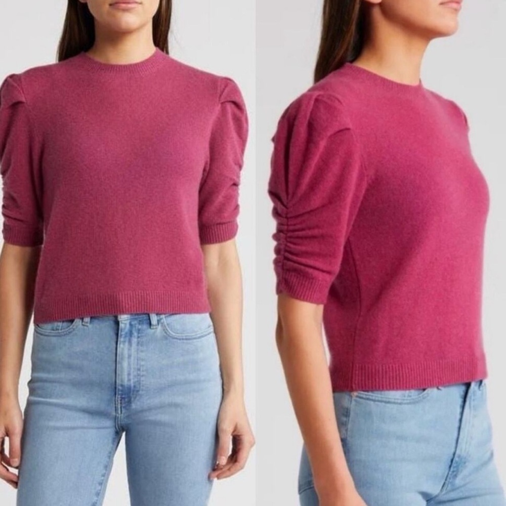 FRAME Ruched Sleeve Recycled Cashmere & Wool Sweater NWOT size XL